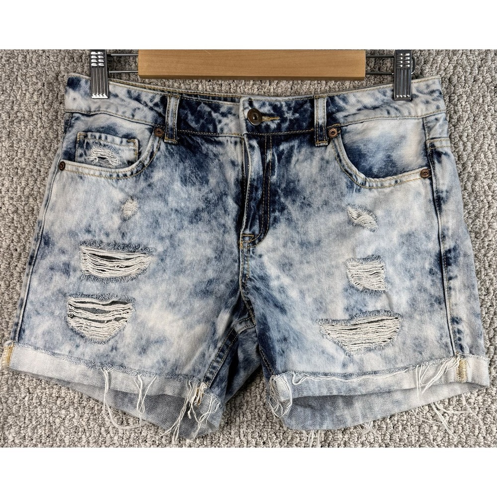 Indie Sleaze Acid Wash Denim Shorts Distressed High Rise Frayed 27